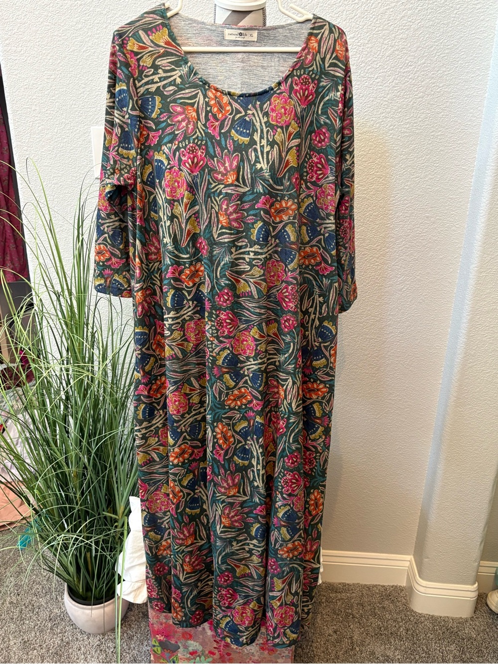NATURAL LIFE Teal Floral Maxi Dress with Pink and Orange Accents